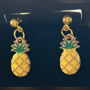 Handmade Pineapple Post Dangle Earrings in Yellow Green & Gold Brand New